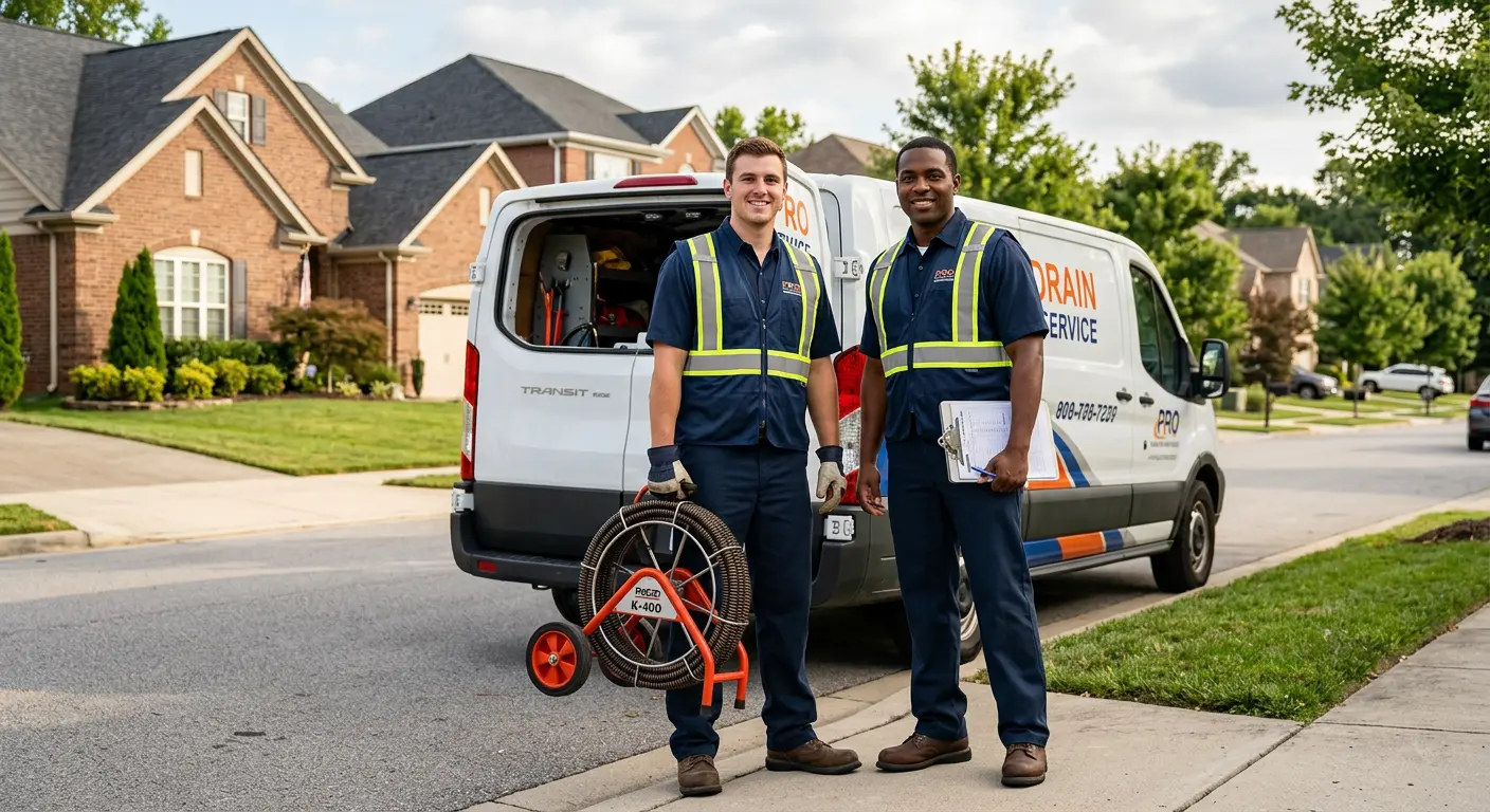 Sewer and drain service team with equipment ready for work in Brandywine