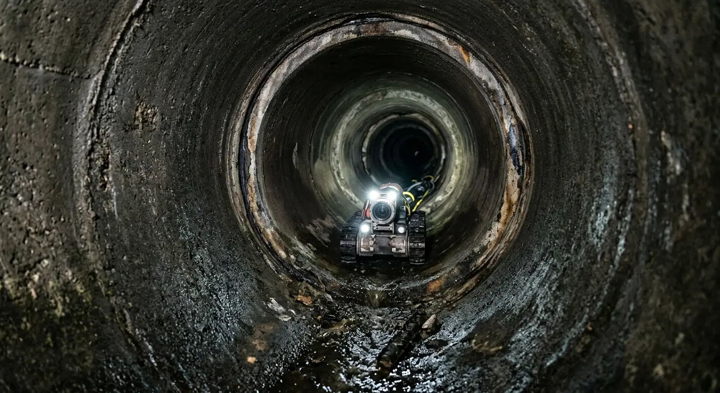 Robotic sewer camera inspecting pipe interior for Sewer Line Cleaning in Brandywine